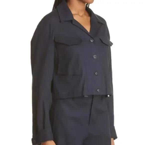 Rag & Bone Piper Linen Jacket Navy SZ L Big Pockets Adjustable Waist NWOT - Picture 3 of 11